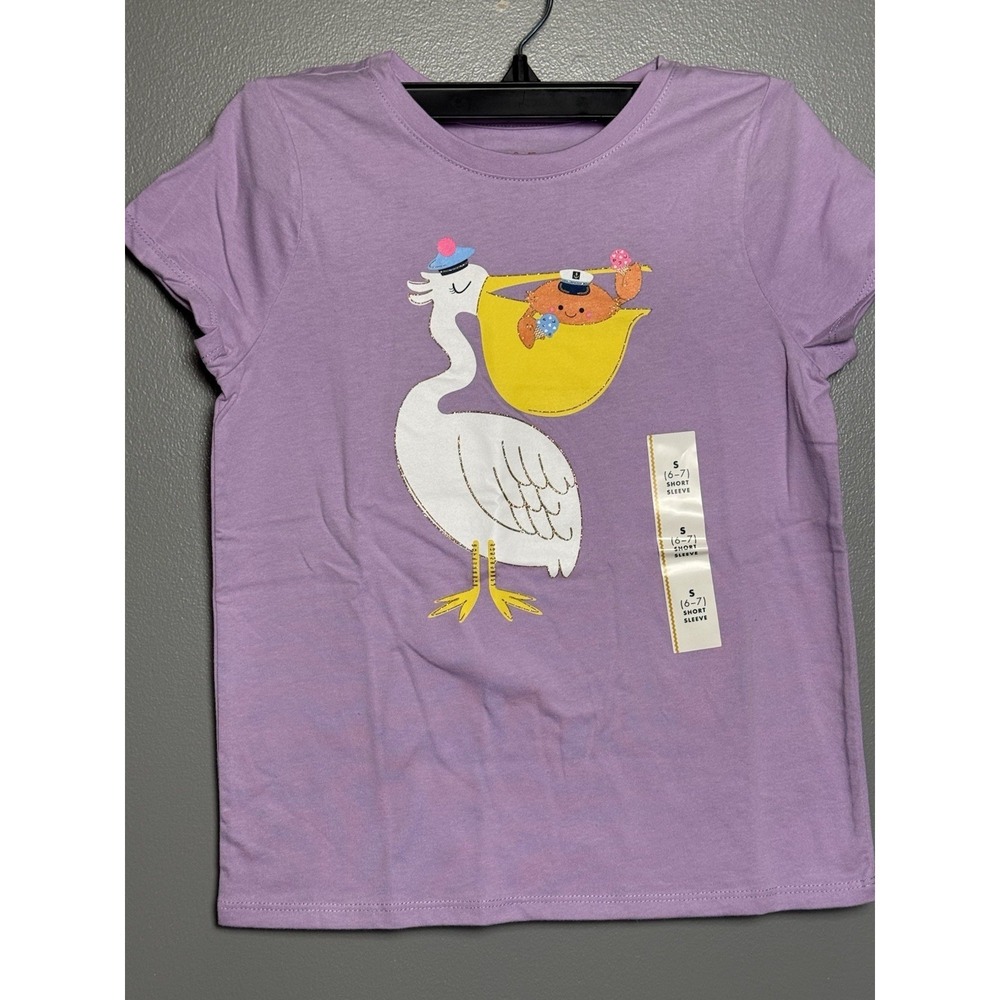 Cat & Jack Pelican With Crab Short Sleeve T-shirt Size Small Lilac Spring Summer
